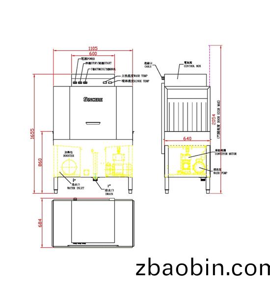 DXW-200单缸单喷通道式洗碗机